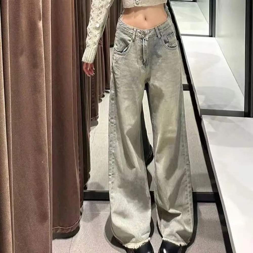 petite american style vintage distressed straightleg jeans highwaisted slimming wideleg