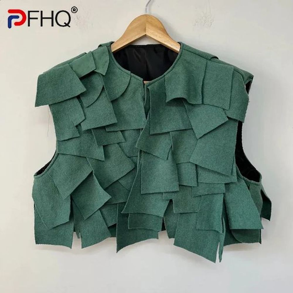 PFHQ Mens Layered Loose Vest Breathable High Street Patchwork Niche Personality Short Avantgarde Chic Waistcoat Autumn 21Z3120 241223