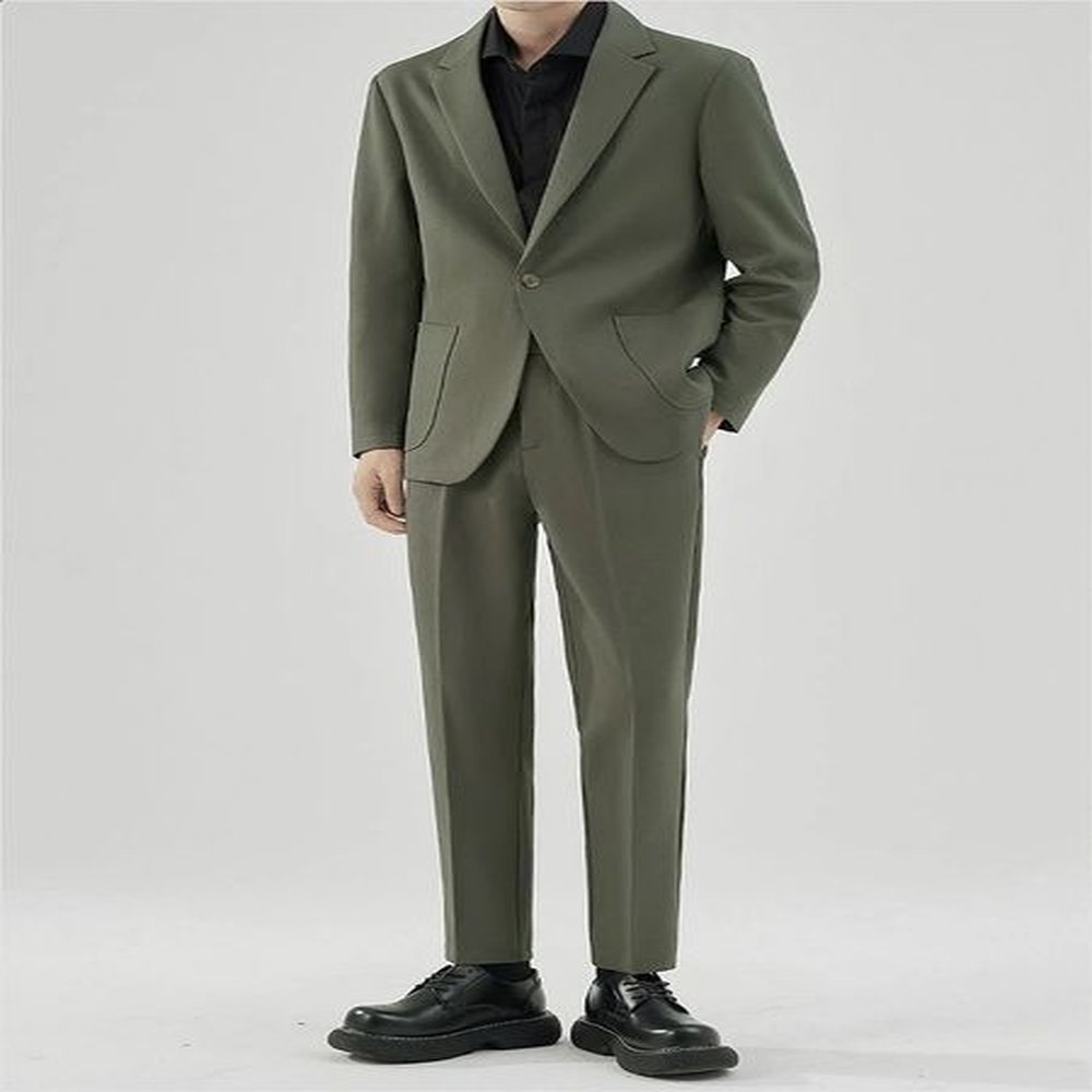 2 Piece Outfit Set Man Business Solid Color Big Size Full Suit for Men Dress Blazer Formal Casual Spring Autumn Clothing 241227