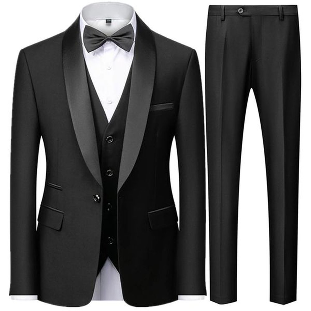 3 Pieces Set Mens Business Blazers Coat Male Slim Fit Color Matching Collar Suit Tuxedo Leisure Jacket Pants Vest Wedding 250103