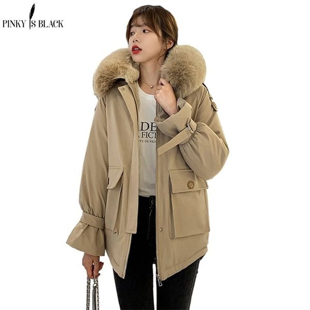 pinkyisblack warm wool liner winter coats jackets women fur hooded
