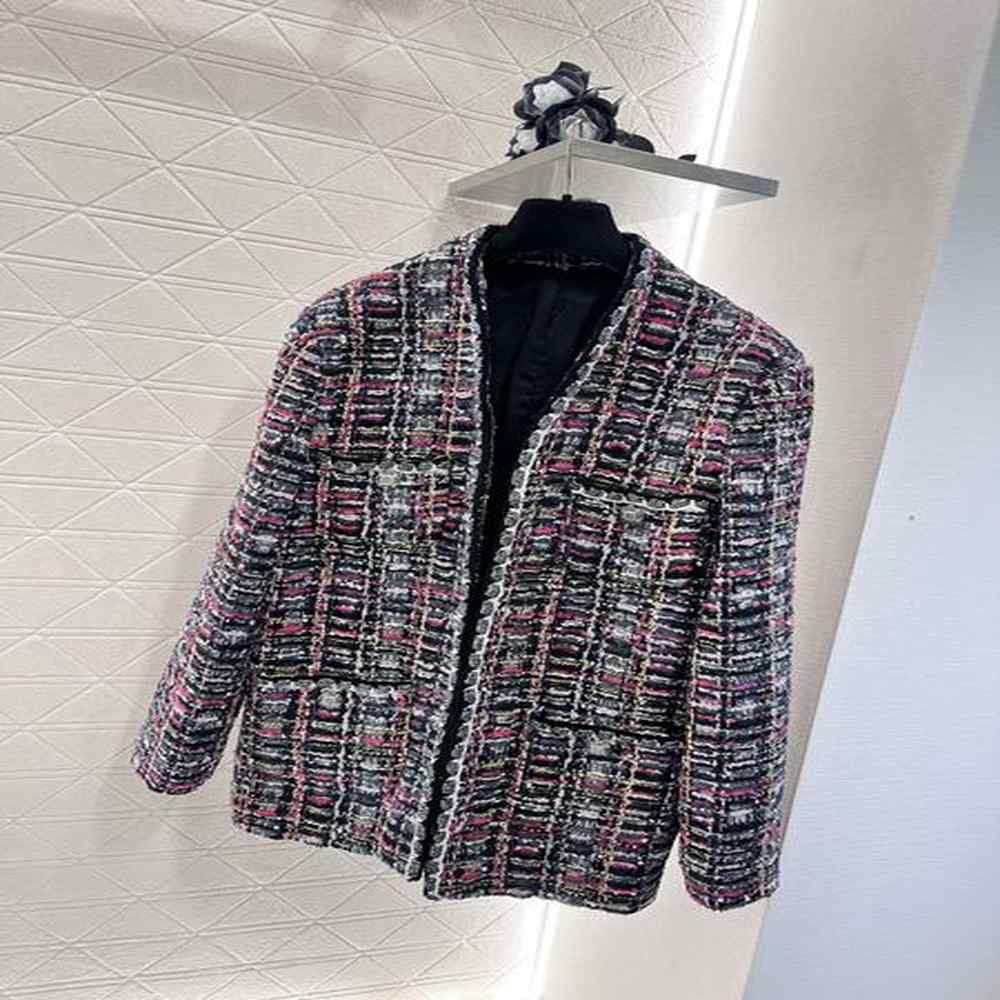 plaid contrasting coarse tweed dress jacket