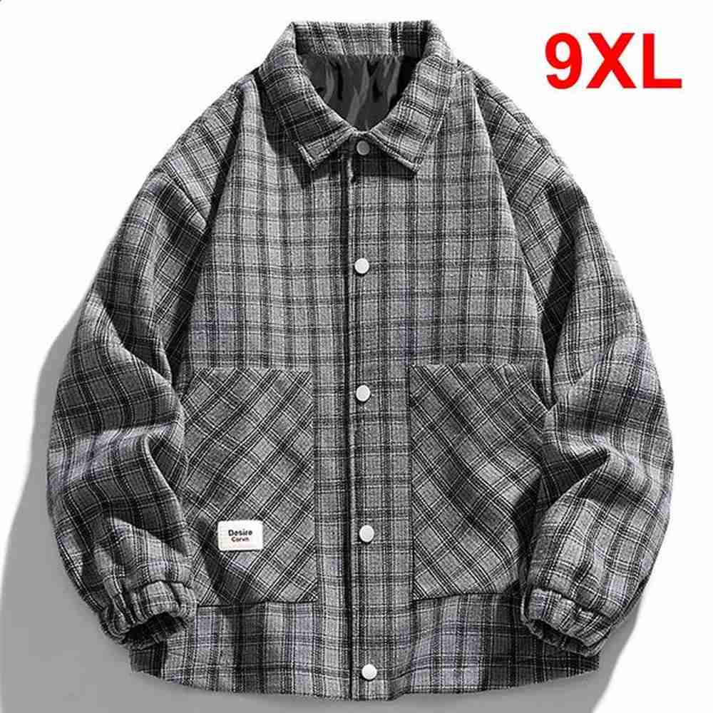 Plaid Jacket Men Harajuku Woolen Jacket Coat Plus Size 8XL Spring Autumn Plaid Coats Male Outerwear Big Size 8XL 240812