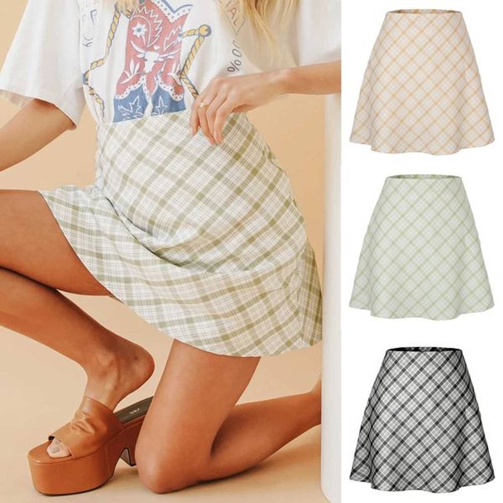 plaid short skirts for women length adult bohemian cotton skirt