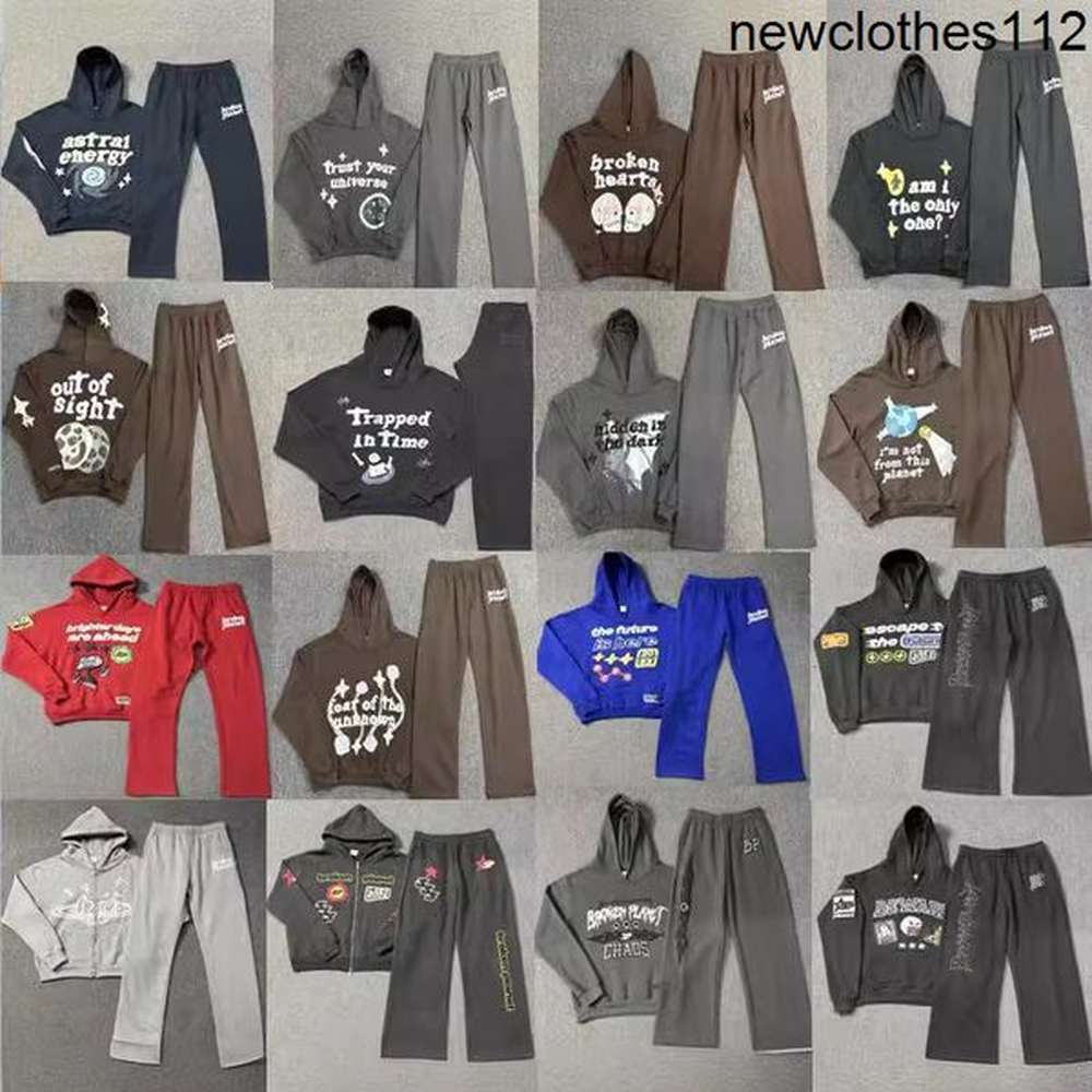 Planet trendy letter foam printed hoodie high street loose casual hoodie set