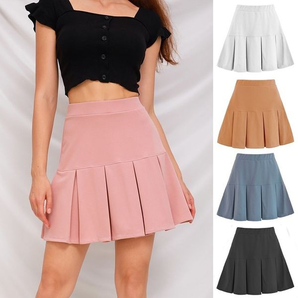 pleated skirt women summer high waist solid mini womens fashion