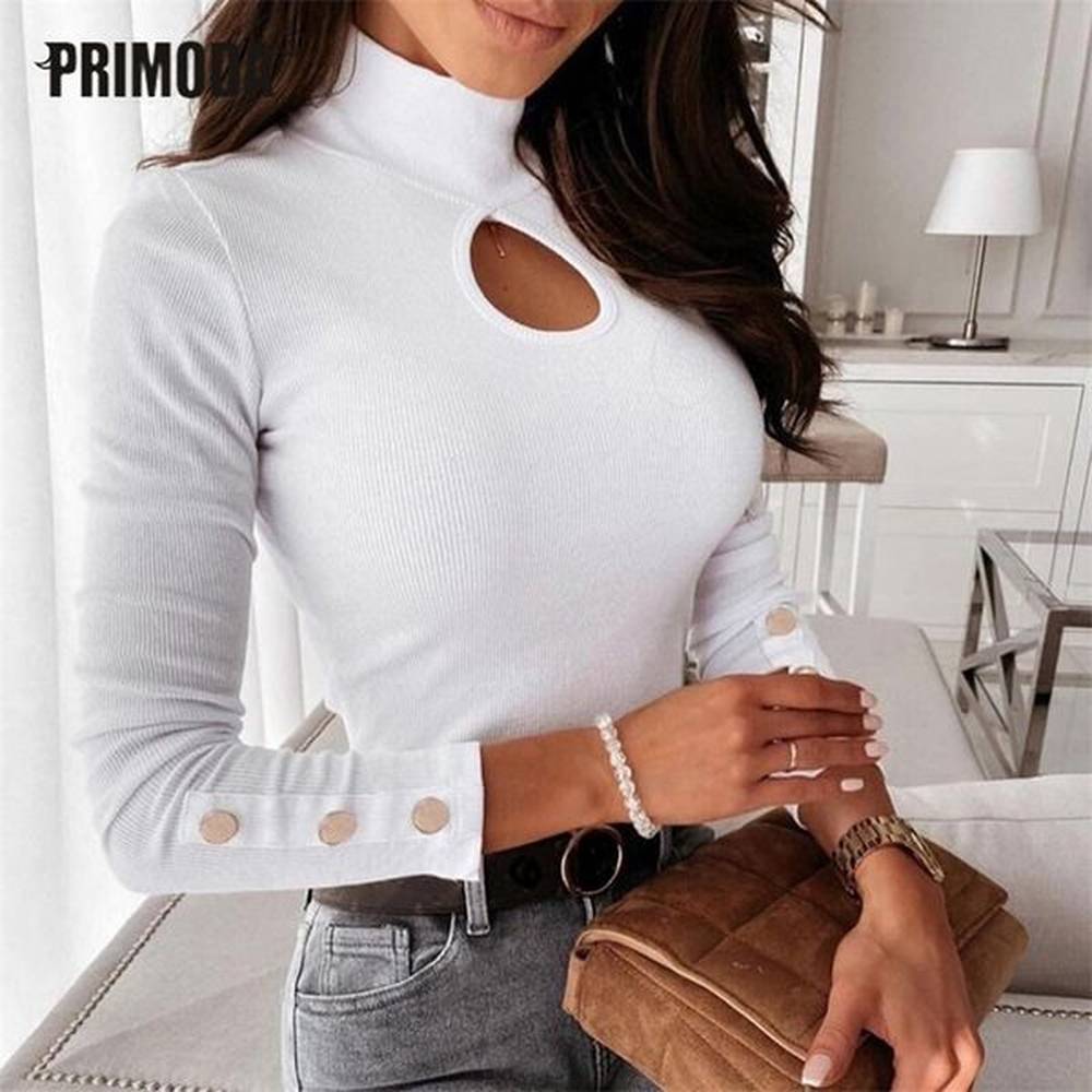 plus size autumn turtleneck button sleeve knitted sweaters women solid