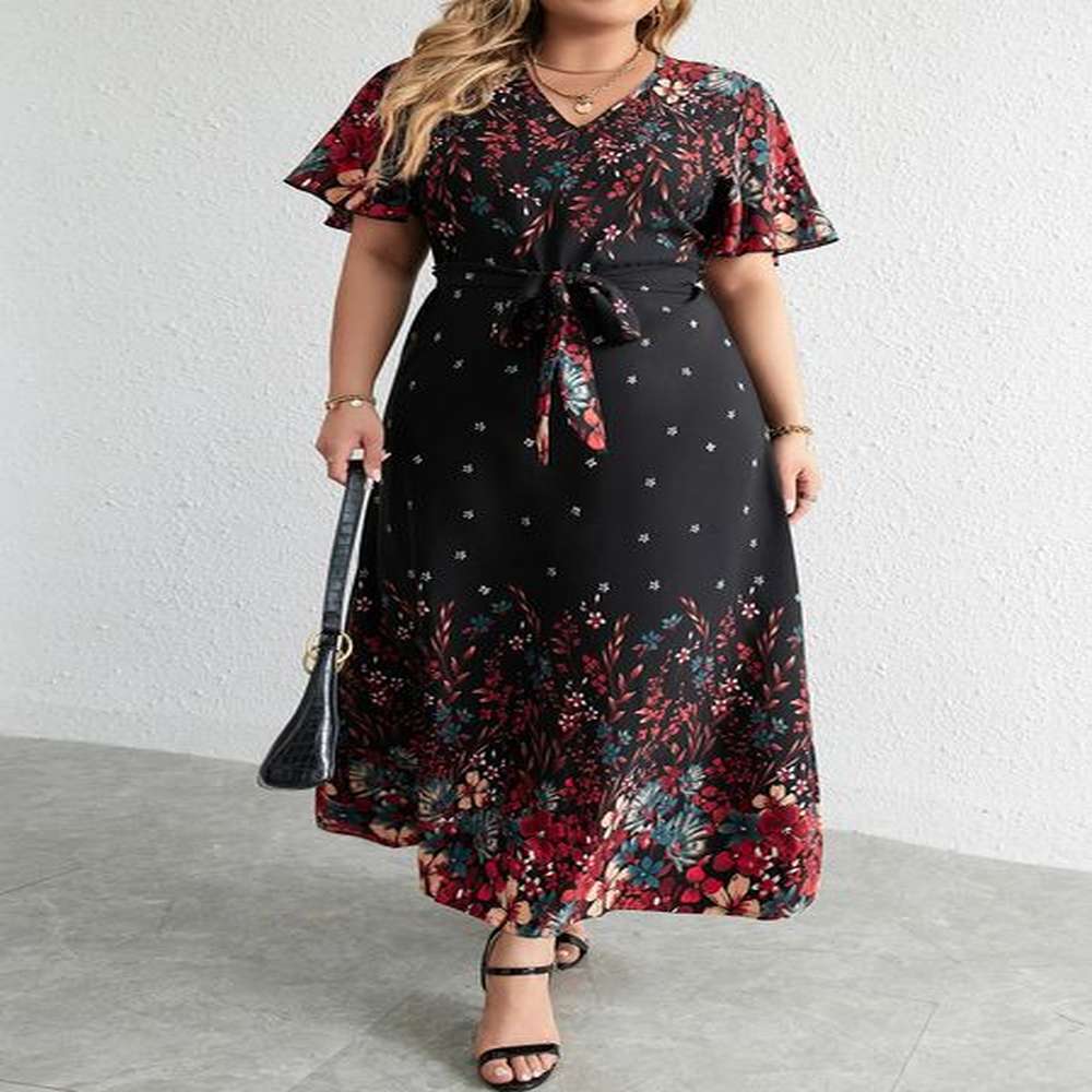 plus size casual dress woman summer v neck short