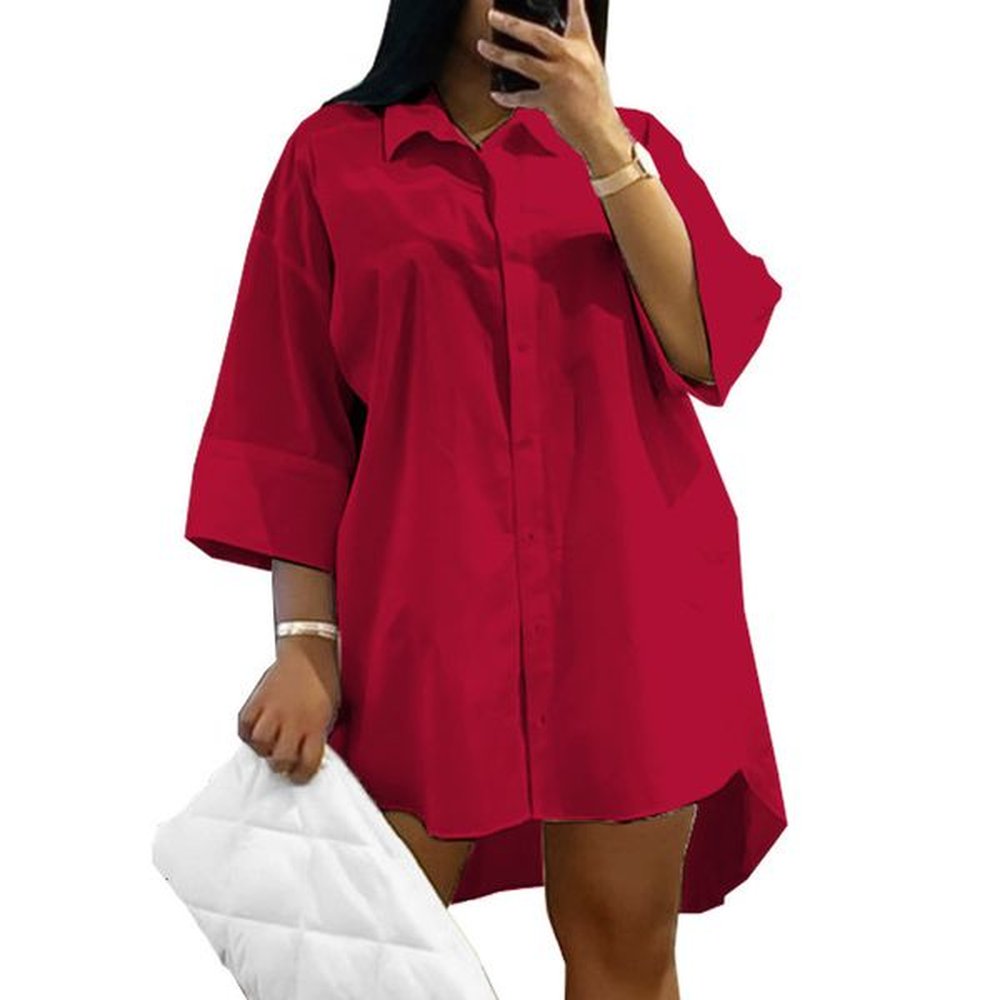 plus size dresses size xl women shirt solid color turndown