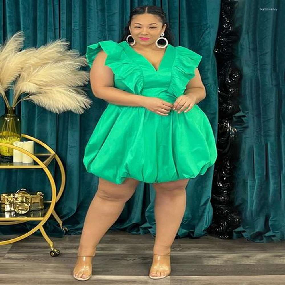 plus size dresses v neck for women ruffles sleeveless high