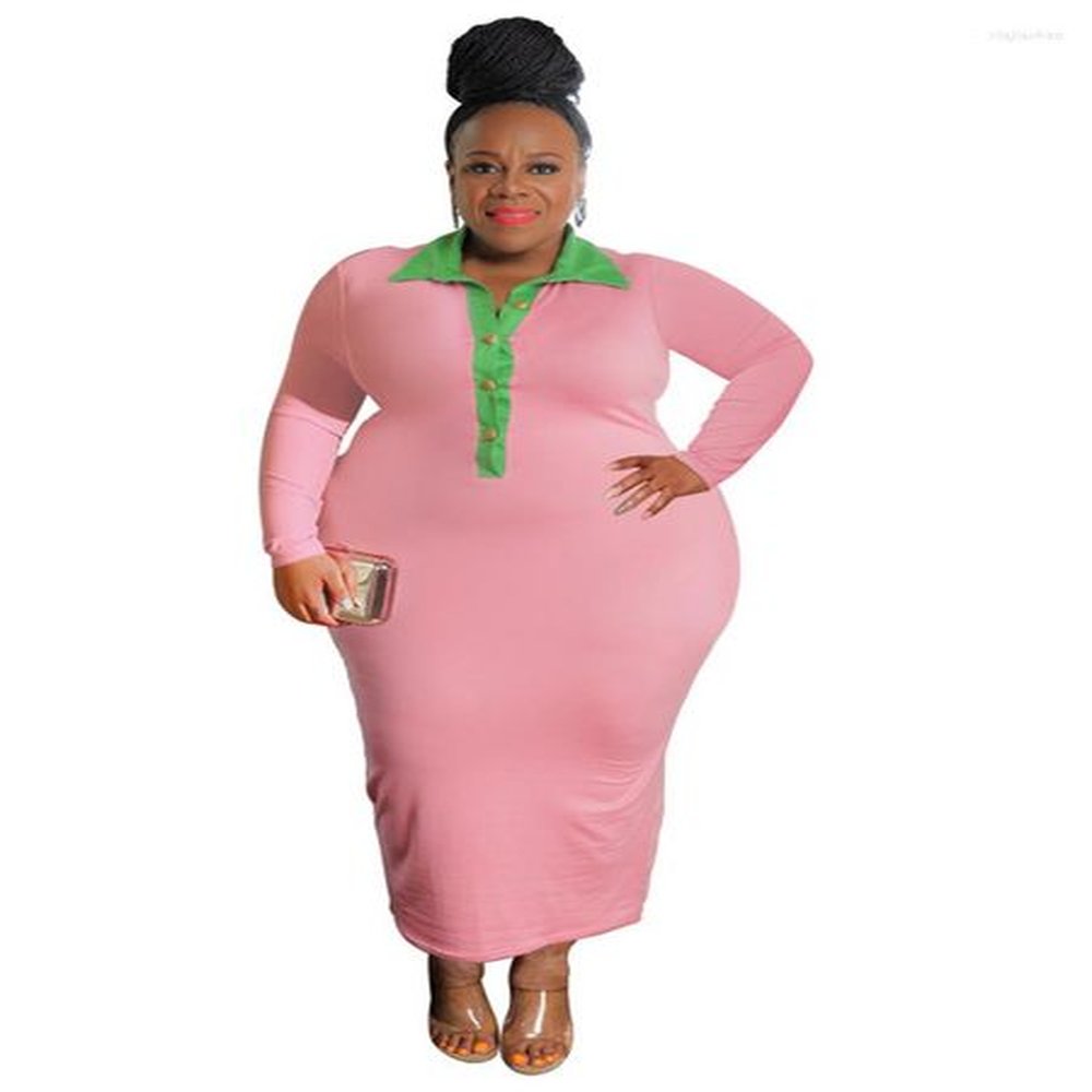 plus size dresses xl long women turn down collar ankle