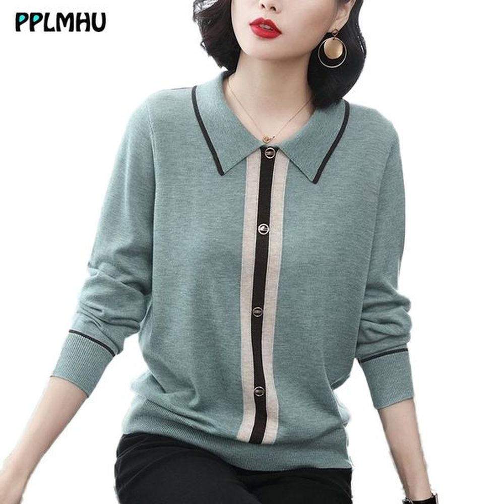 plus size mxl spring autumn turndown neck knitted pullovers women