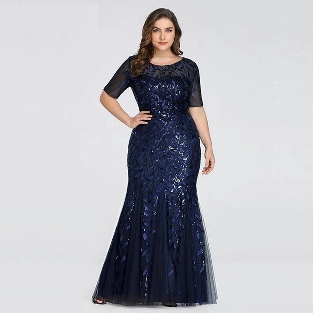 plus size sequin net mermaid ultrathin evening dress with bead