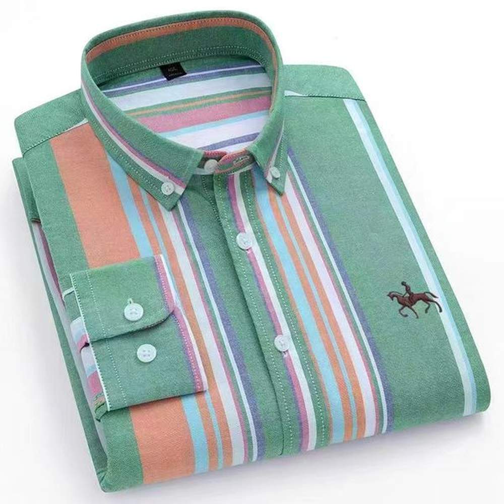 Plus Size 46 Shirt Mens Oxford Shirts Pure Cotton Long Sleeve Pure Cotton Solid Stripe Leisure Embroidered Streetwear Business Men's Ca