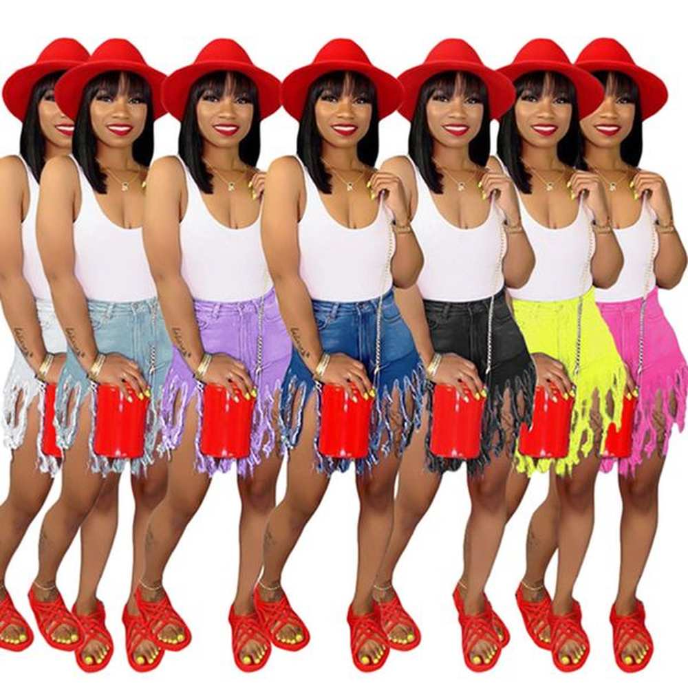 plus size sx women tassels denim shorts summer embroidery jeans