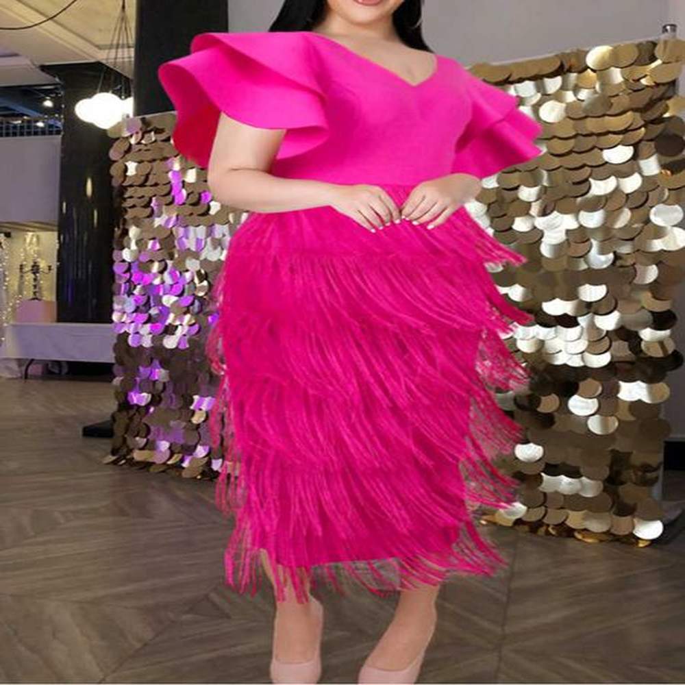 plus size tassel dress for women fringed party ruffle butterfly