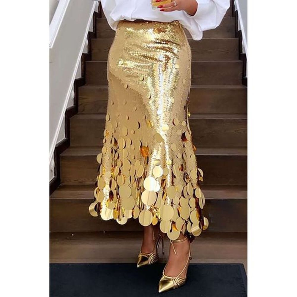 plus size women formal elegant gold sier long sequin party