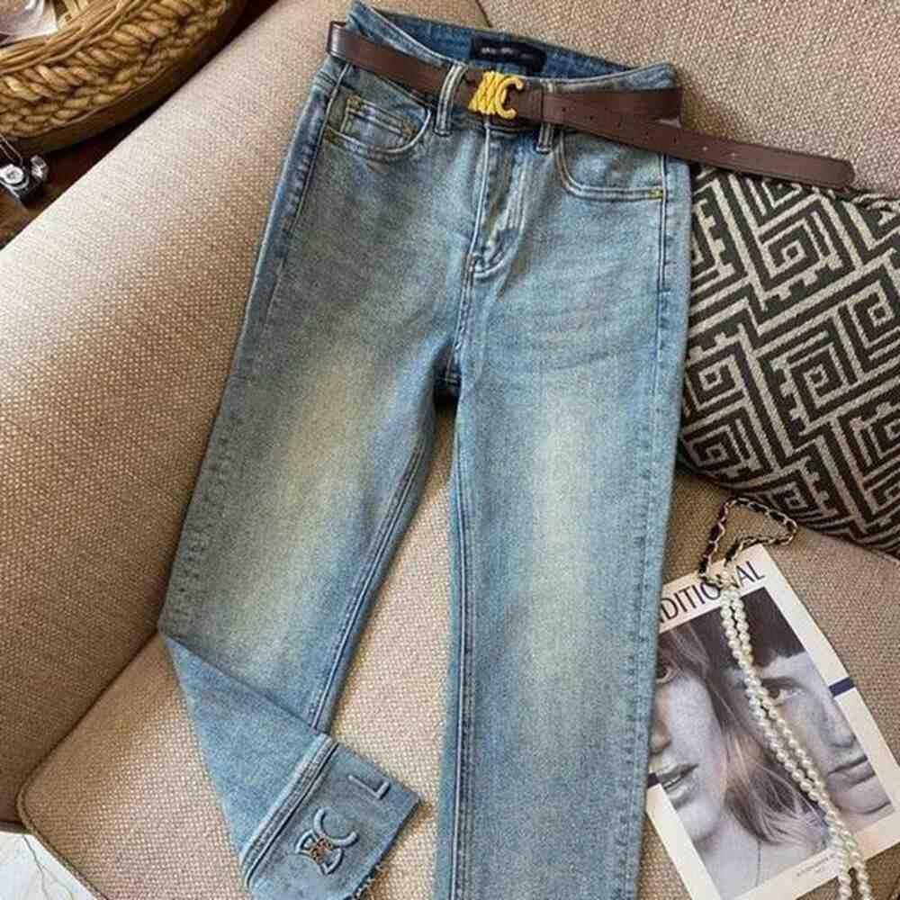 plus size women jeans designer pants fashion metal charm letter