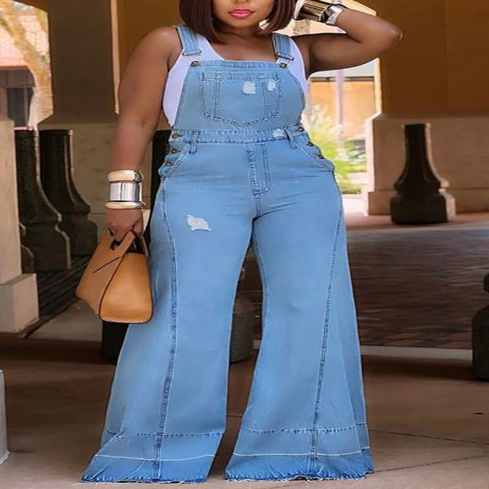 plus size womens jumpsuit denim pockets overall rompers wide leg