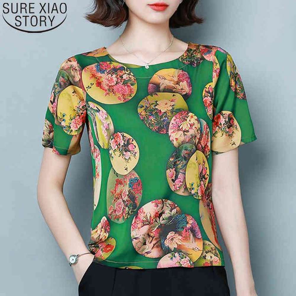 plus size xl floral print vintage blouse women silk shirt