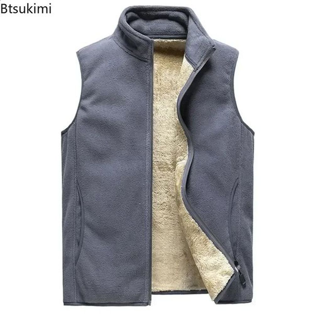 Plus Size 8XL Lamb Fleece Vest for Men Autumn Winter Thicker Warm Sleeveless Stand Collar Jacket Solid Casual Zip Waistcoat Male 241228