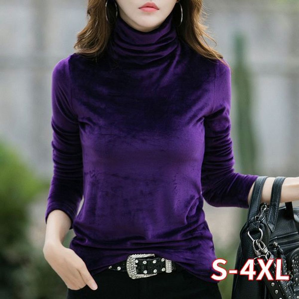 plus size xl thick warm winter velvet top female turtleneck