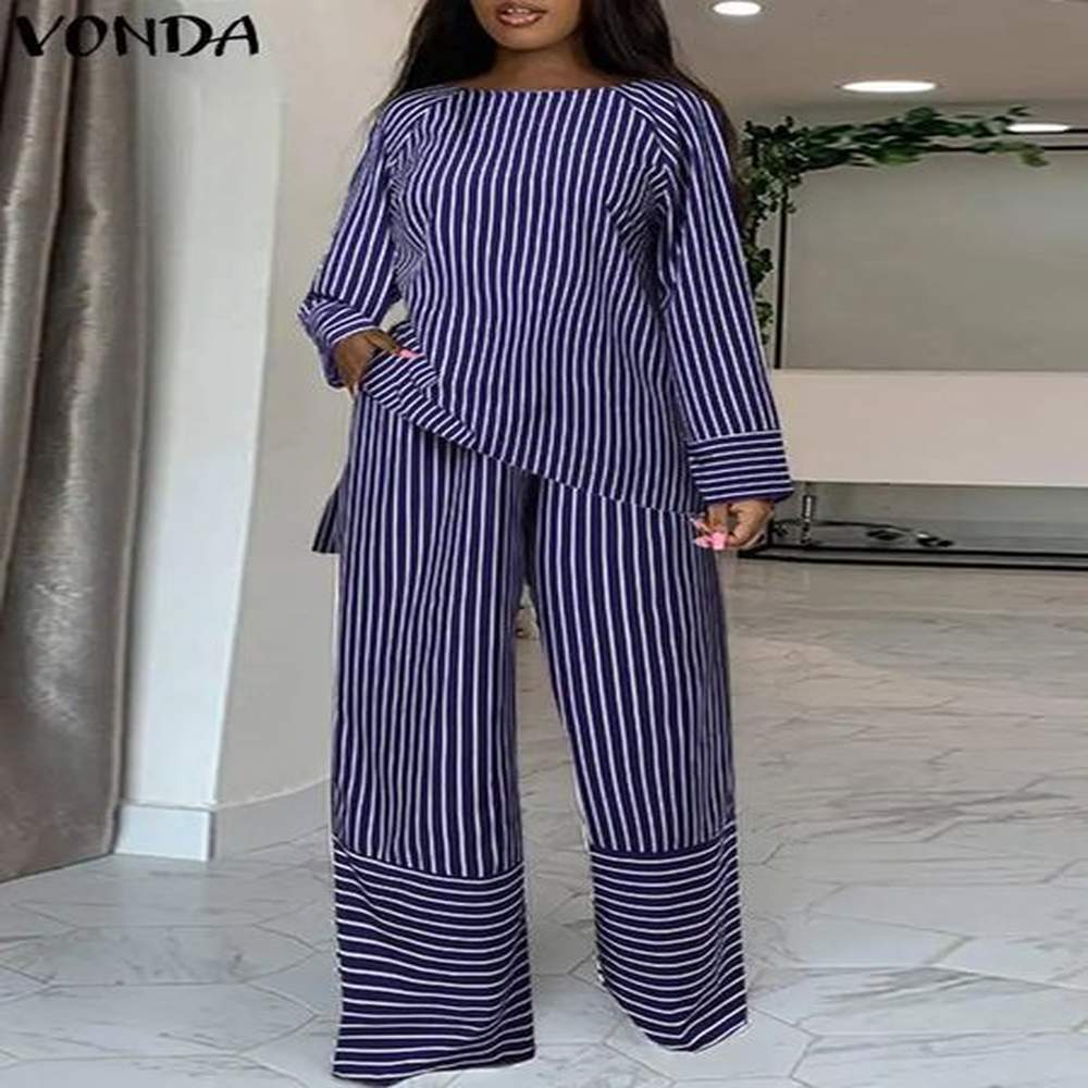 plus size xl vonda women stripe pant sets summer