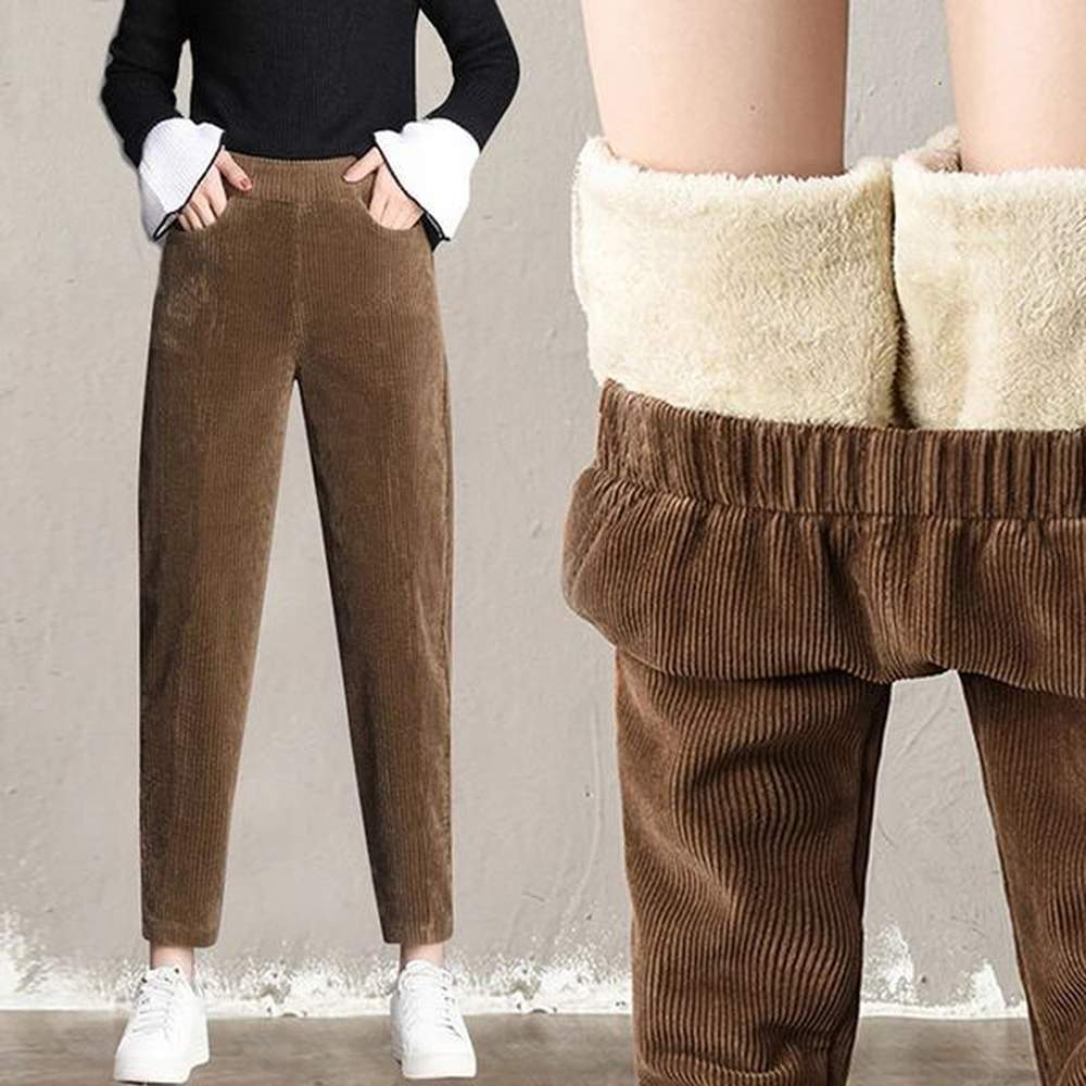 plush thick casual pants womens corduroy warm pants autumn winter