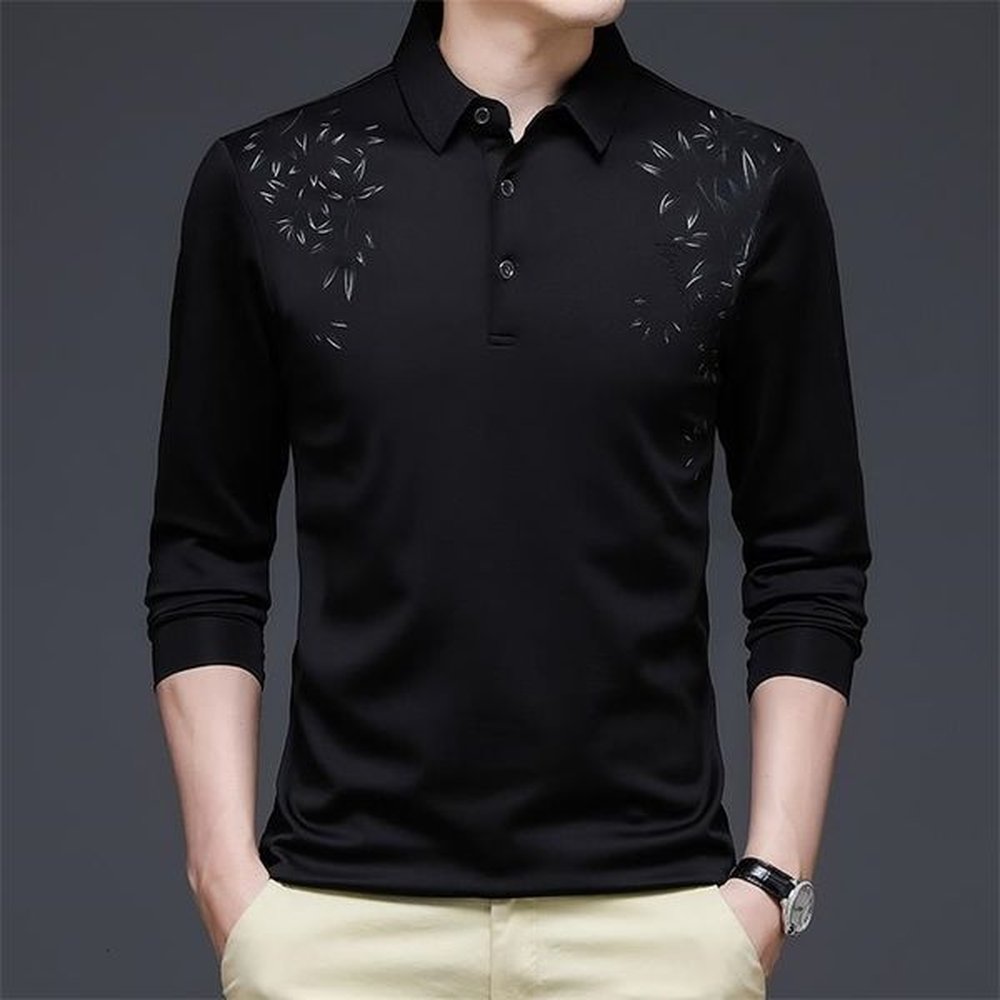Polo Long Sleeve Mens Turn-down Collar T-shirt Spring Summer Striped Plaid V-Neck Tees Clothes Button Loose Print Tops 240820
