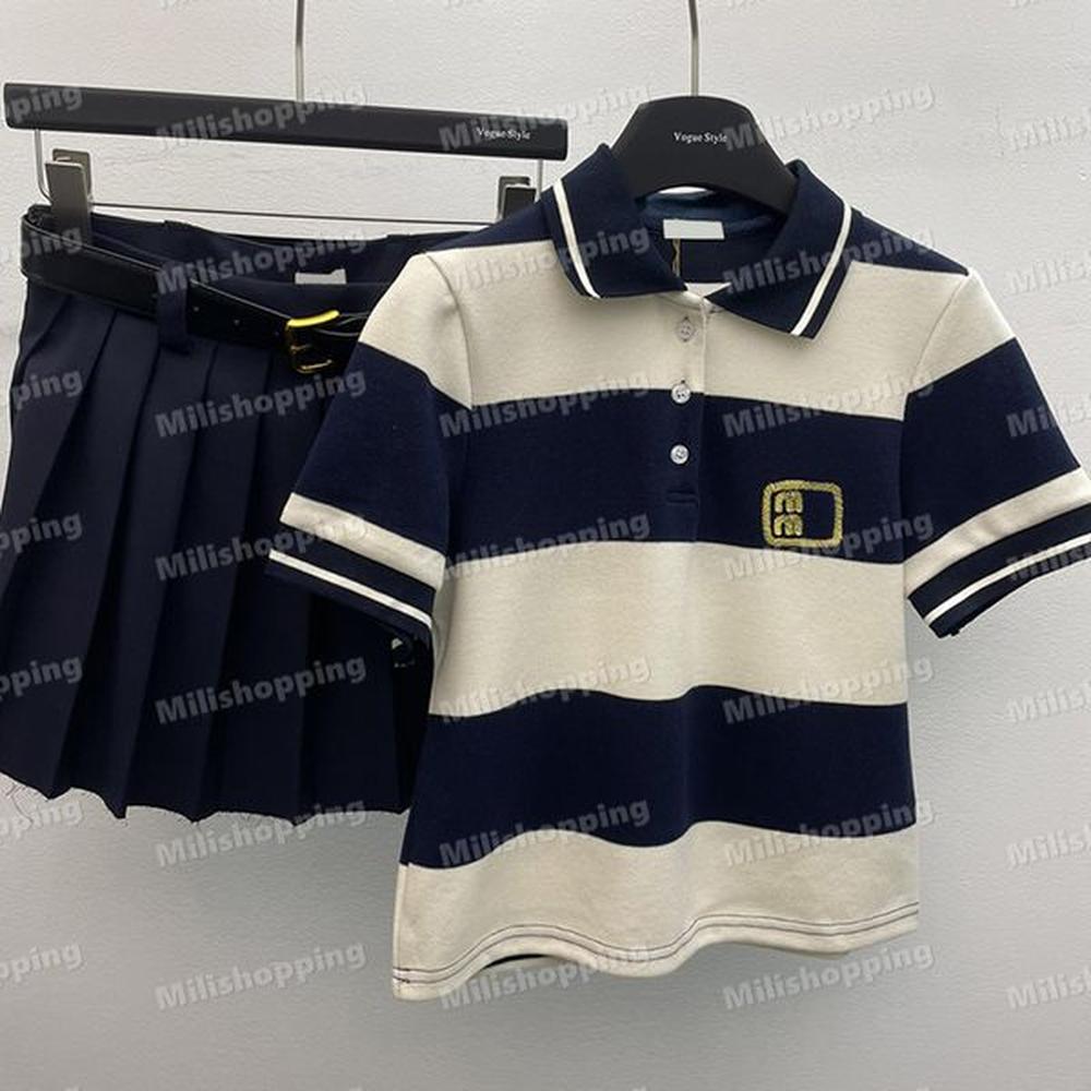 polo neck striped t shirts embroidery miu knits tees designer