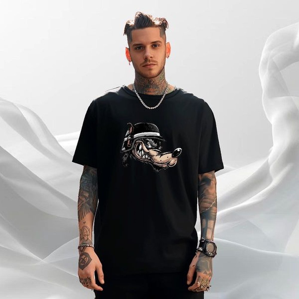 Popular Men Tops Tees 100% Cotton 230g Casual Beach wolf DIY Logo Oversized Breathable Brand T shirt Tee Shirt