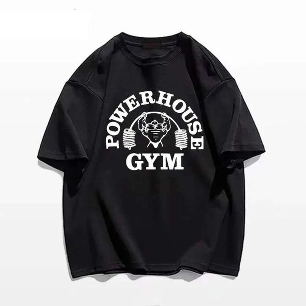 Powerhouse Gym Printed Cotton T-shirt for Men and Women, Sporty T-shirt, Short Sleeve T-shirt, Summer Fitness Clothing
