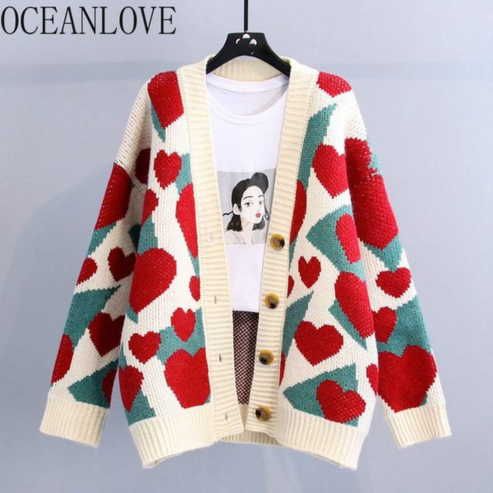 print love women sweaters autumn winter cardigans v neck mujer