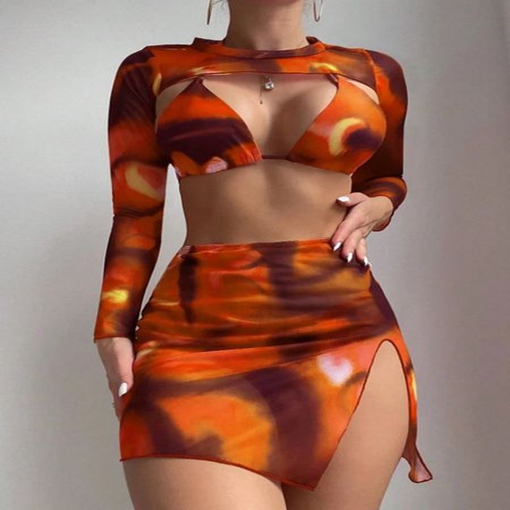 print pieces triangle halter string bikini swimsuit women