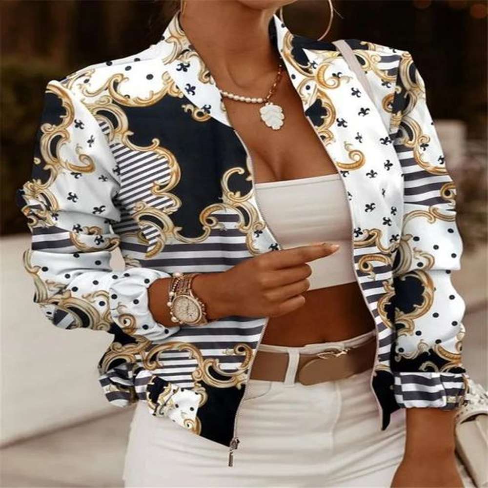 printed bomber biker jackets womens spring autumn floral casual long
