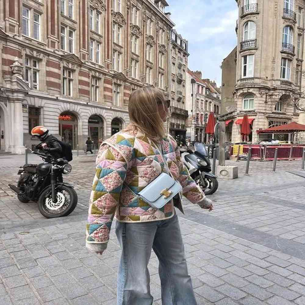 printed patch work warm cotton jacket for womens singlelayer casual
