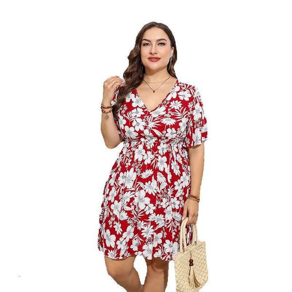 printing new oversized casual vneck loose printed short sleeved dress