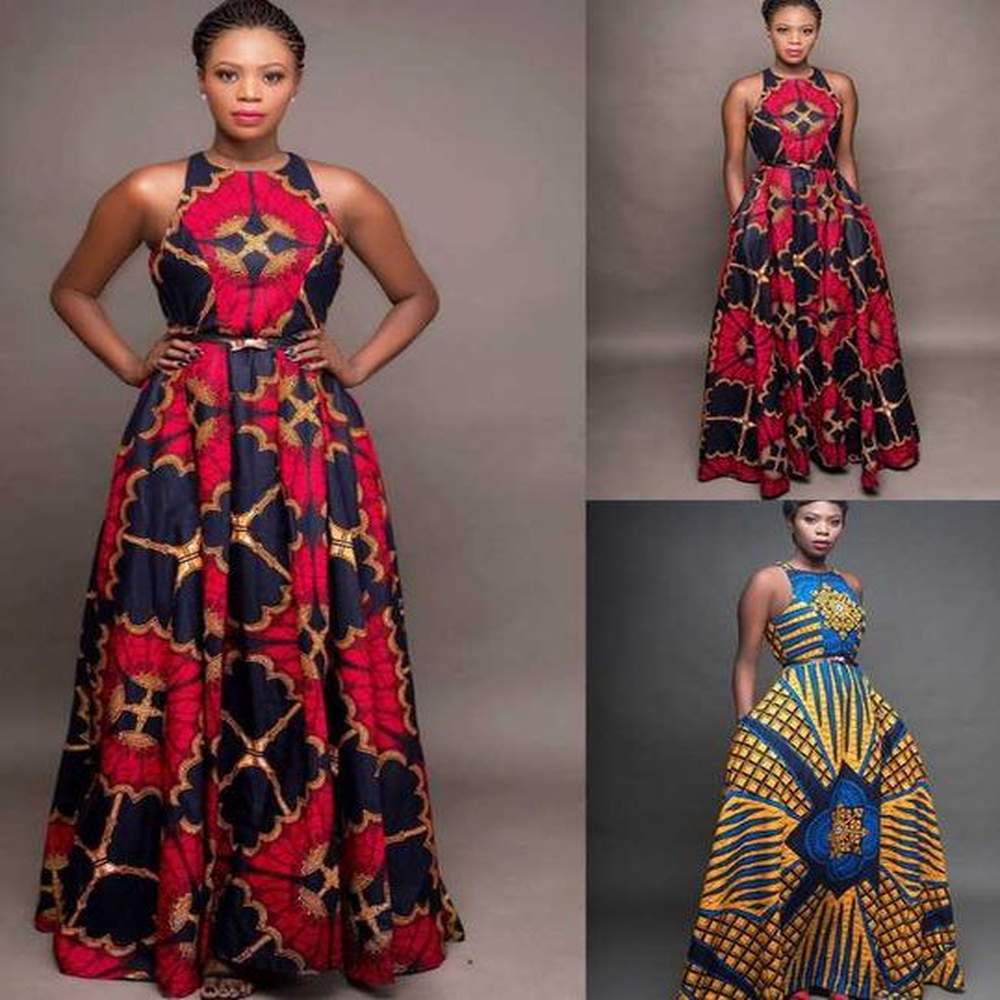 product digital printing womens round neck sleeveless dress african style