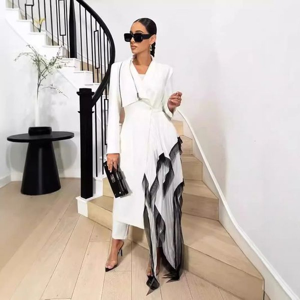 professional formal trend womens dress burst mesh color matching ol