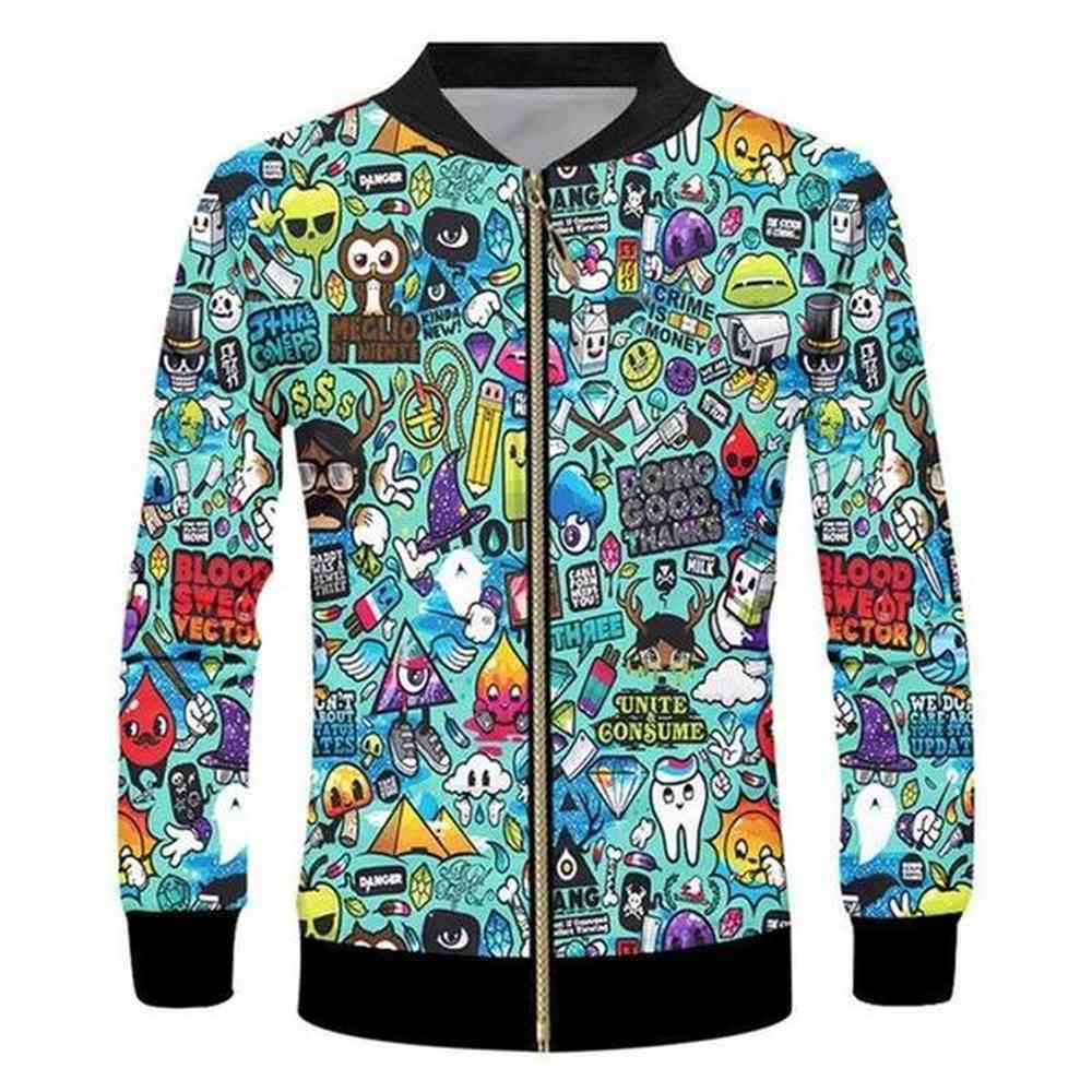 Psychedelic Graphic Jacket Pop 3D Printed Zipper Jacket Unisex Casual Overcoat Loose Plus Size Zip Up Coat Outdoor Sportwear Top Y240826