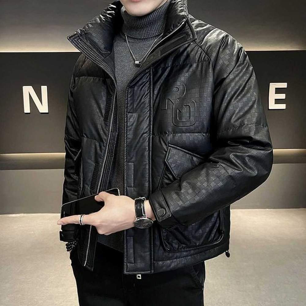 PU leather down jacket mens winter 2024 new high-end trendy brand luxury short jacket stylish slim fit