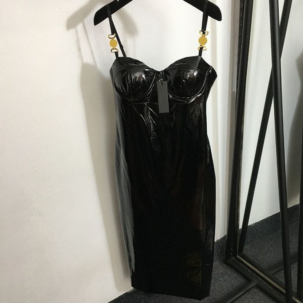 pu leather women dress sexy sleeveless dresses luxury designer black