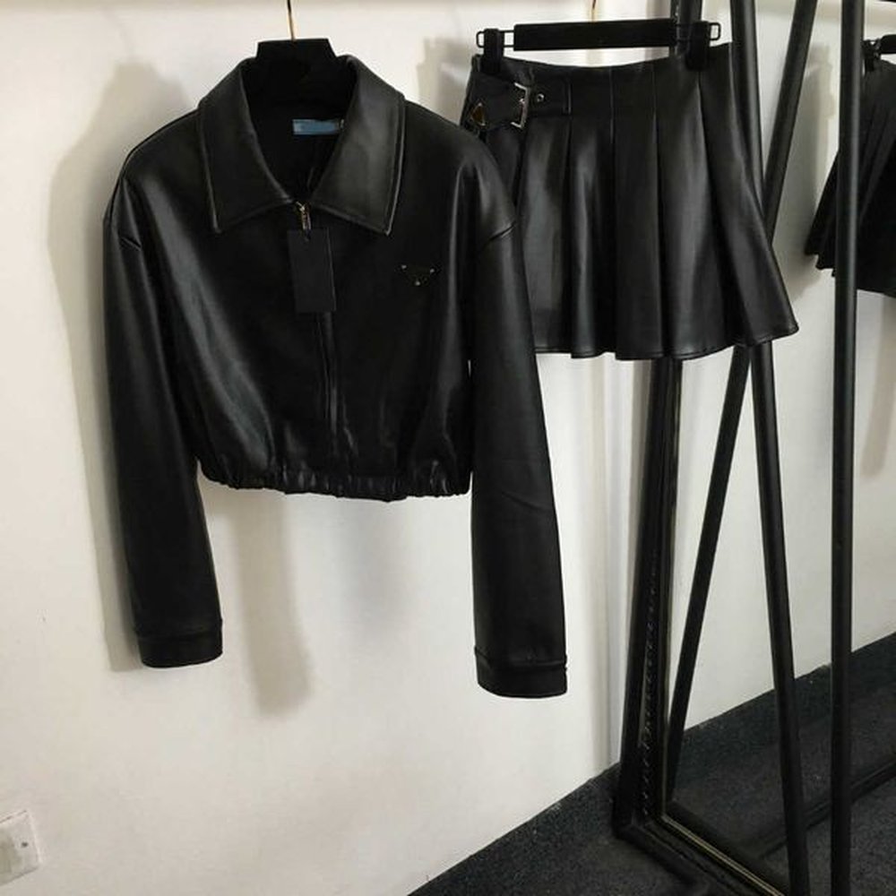 pure black skirts sets for womens fashion girl two piece