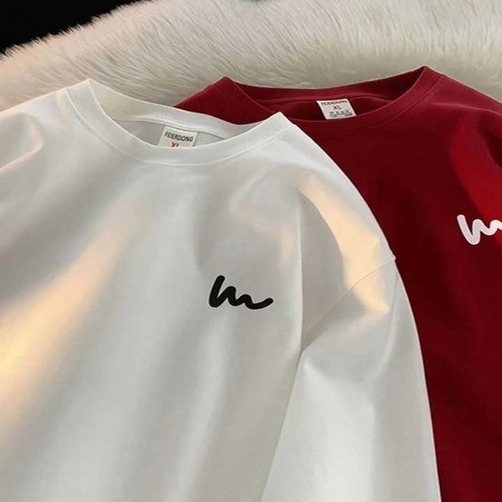 65% pure cotton long slip T-shirt mens autumn underwear bottom couple style retro American top Y241113