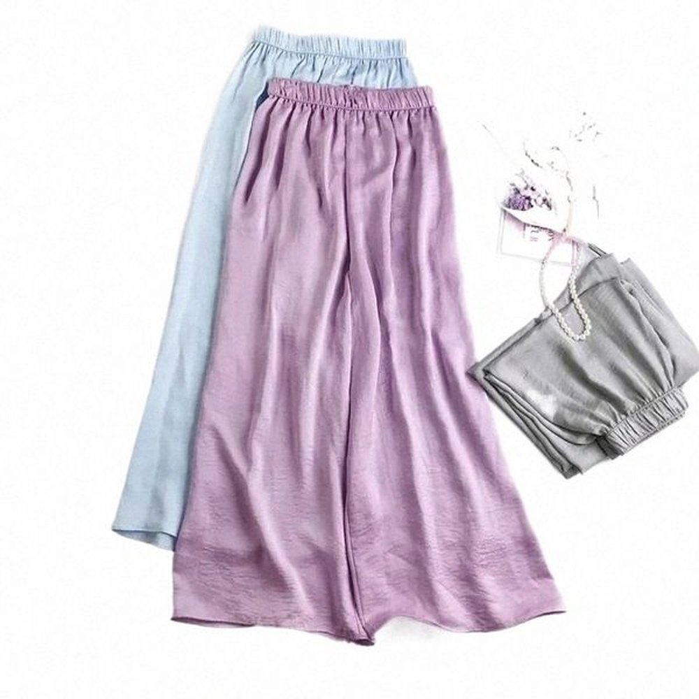 purple solid casual acetate elastic high waist loose comfortable womens