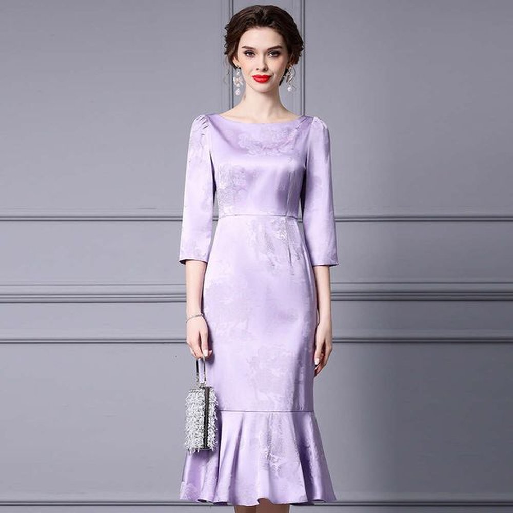 purple womens fishtail skirt with highend feel seven quarter sleeve