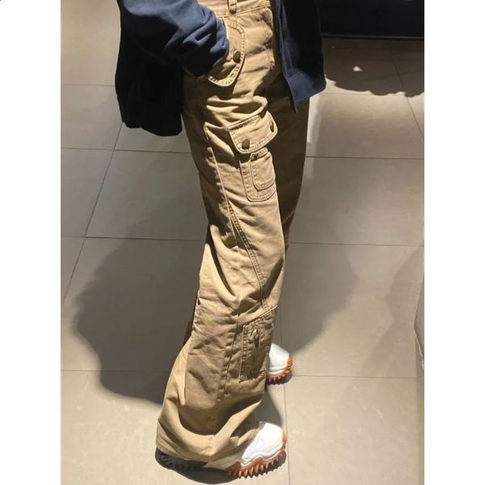 qweek baggy vintage cargo jeans women america style high street