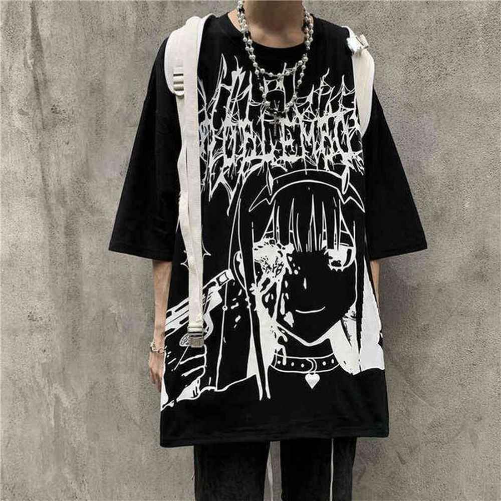 qweek gothic dark anime tshirt graphic t shirt streetwear manga