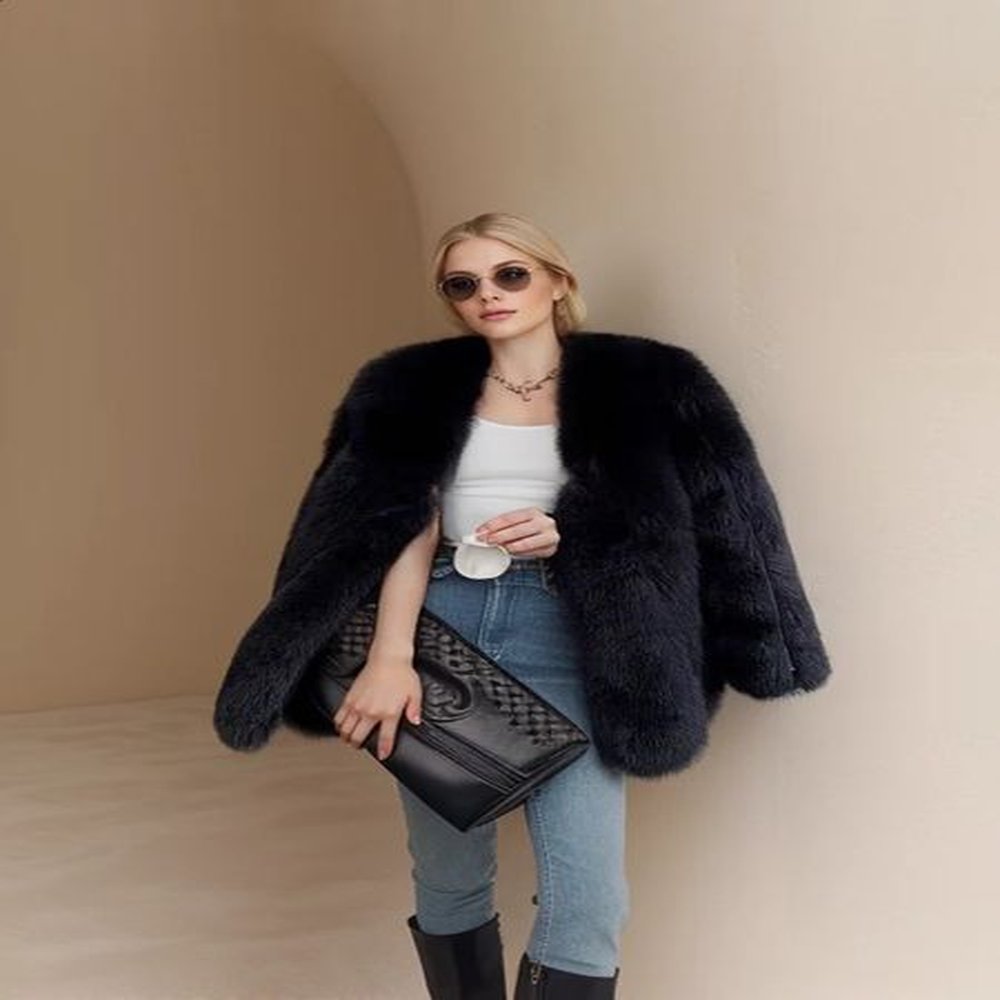 real fox fur coat womens genuine leather sheepskin natural full