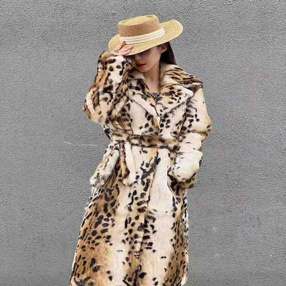 real genuine natural rabbit fur coat womens long fashion english